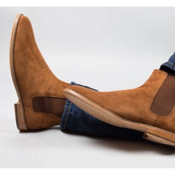 Custom Made Brown Chelsea Boots Suede Leather Dress Casual Formal Boots Sz 46/13 - Picture 4 of 12